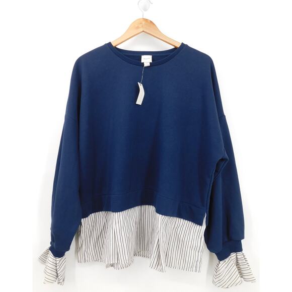 Anthropologie Tops - NWT‎ Maeve by Anthropologie Striped Trim Twofer Navy Sweatshirt Size Large